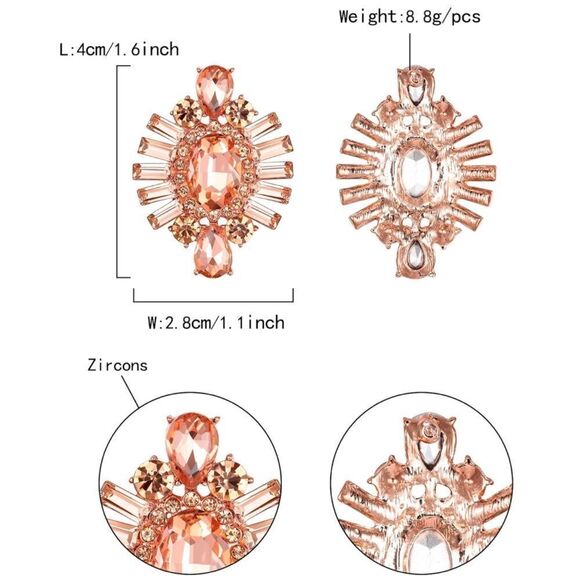 Rose Gold with Peach Morganite and Topaz CZ Floral Art Deco Post Back Earrings - Picture 4 of 4